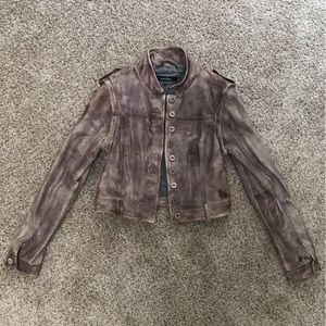 Muubaa Distressed Cropped Leather Jacket with Removable Sleeves